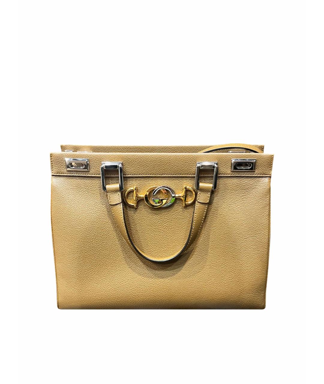 GUCCI Бежевая кожаная сумка с короткими ручками, фото 1