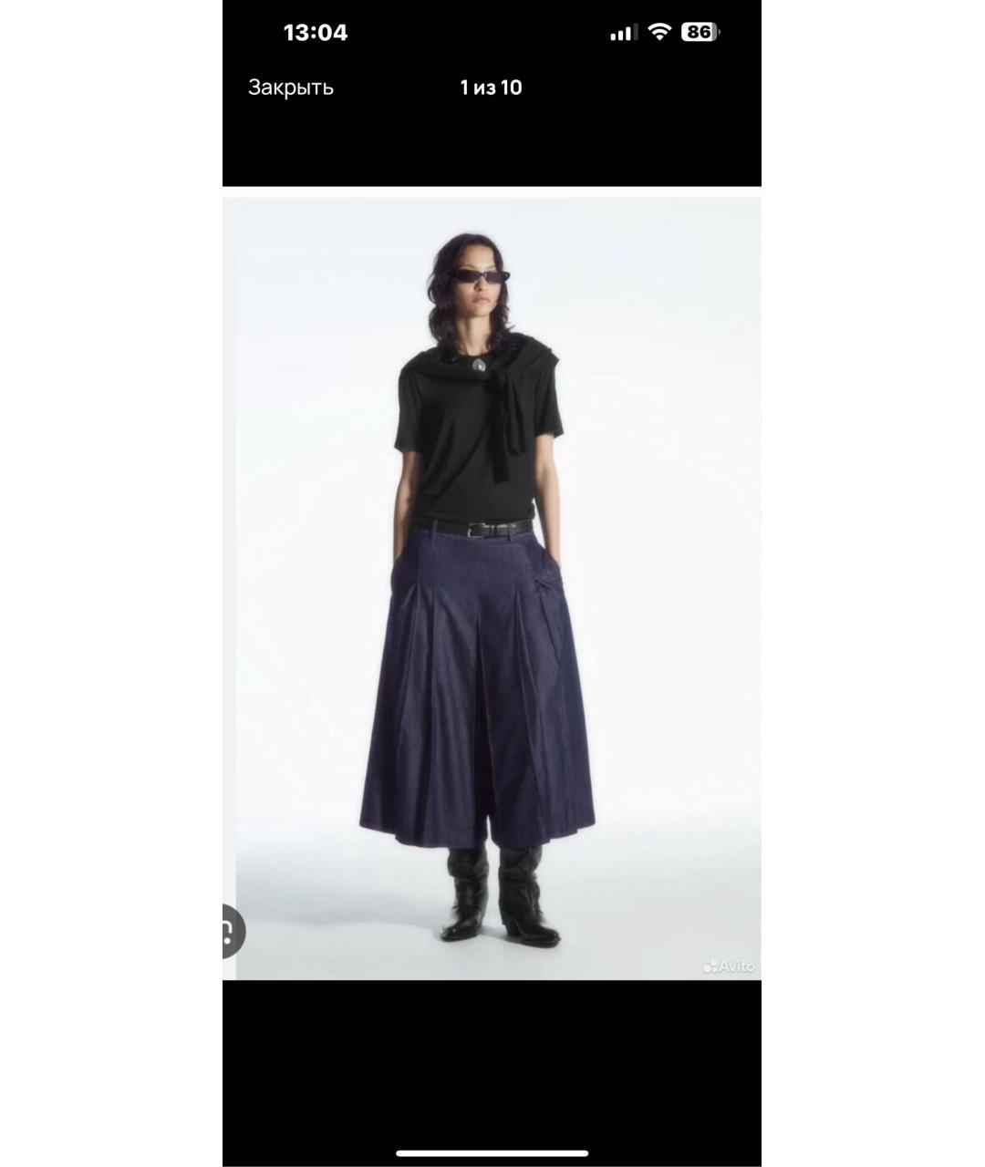 COS Темно-синяя деним юбка-шорты, фото 2