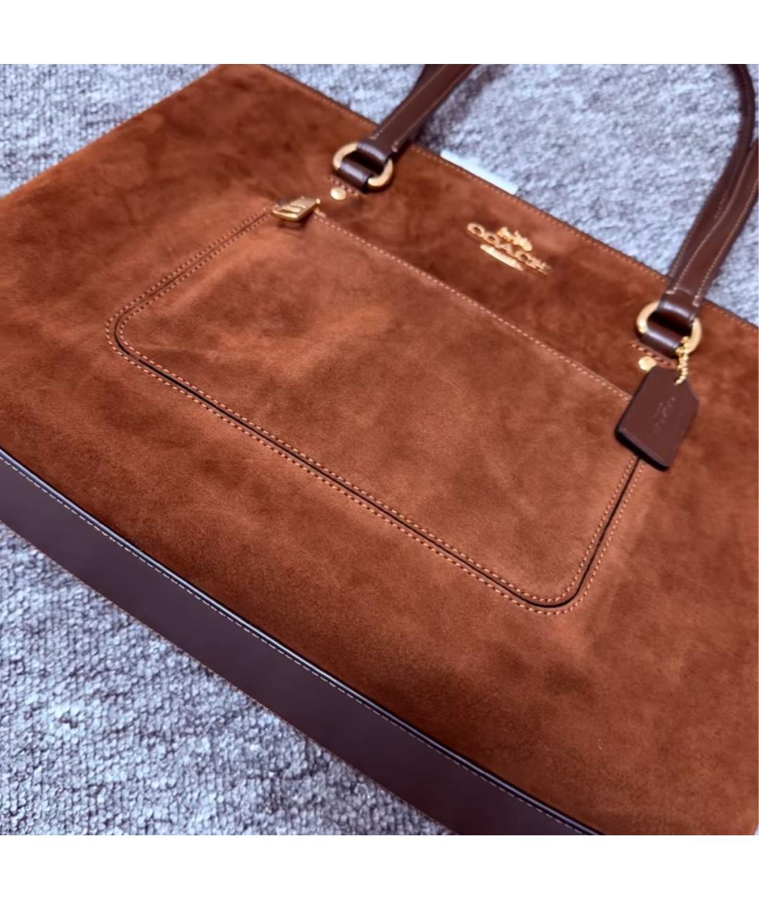 COACH Коричневая замшевая сумка тоут, фото 7