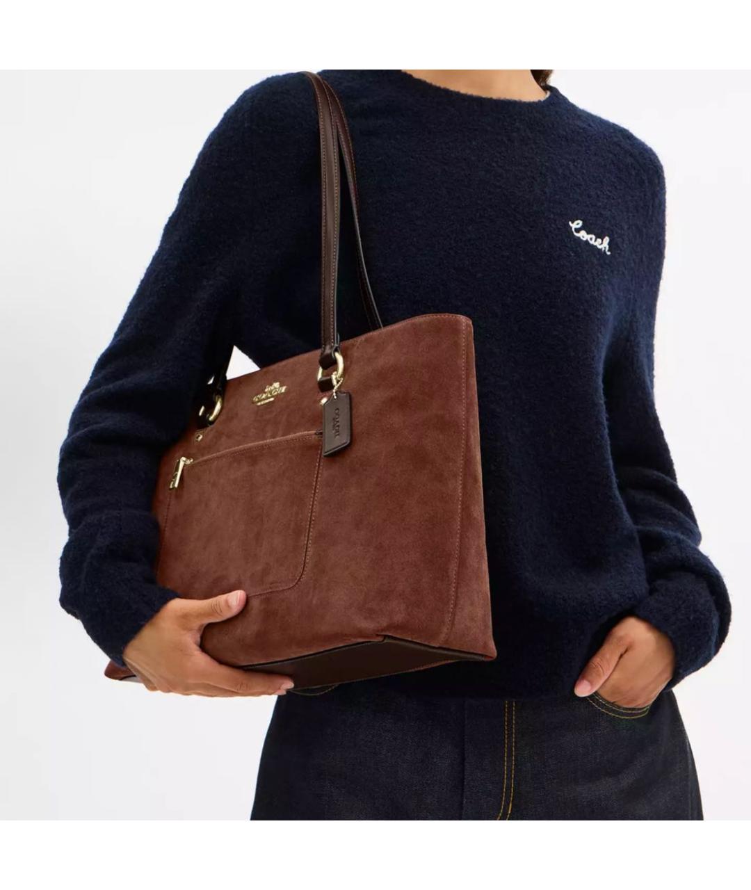COACH Коричневая замшевая сумка тоут, фото 5