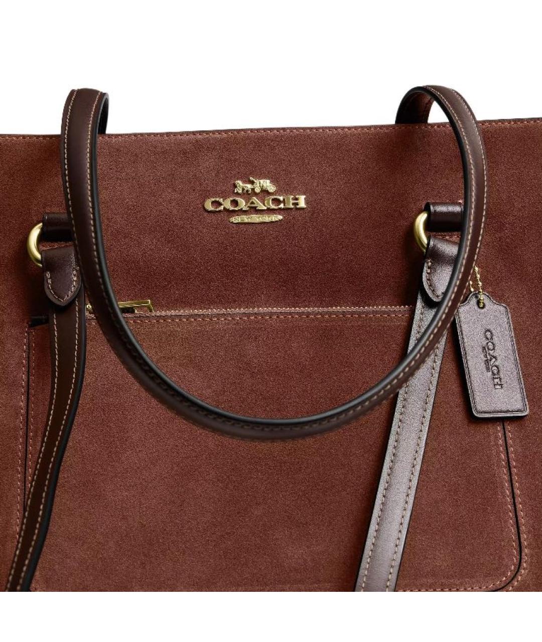 COACH Коричневая замшевая сумка тоут, фото 4