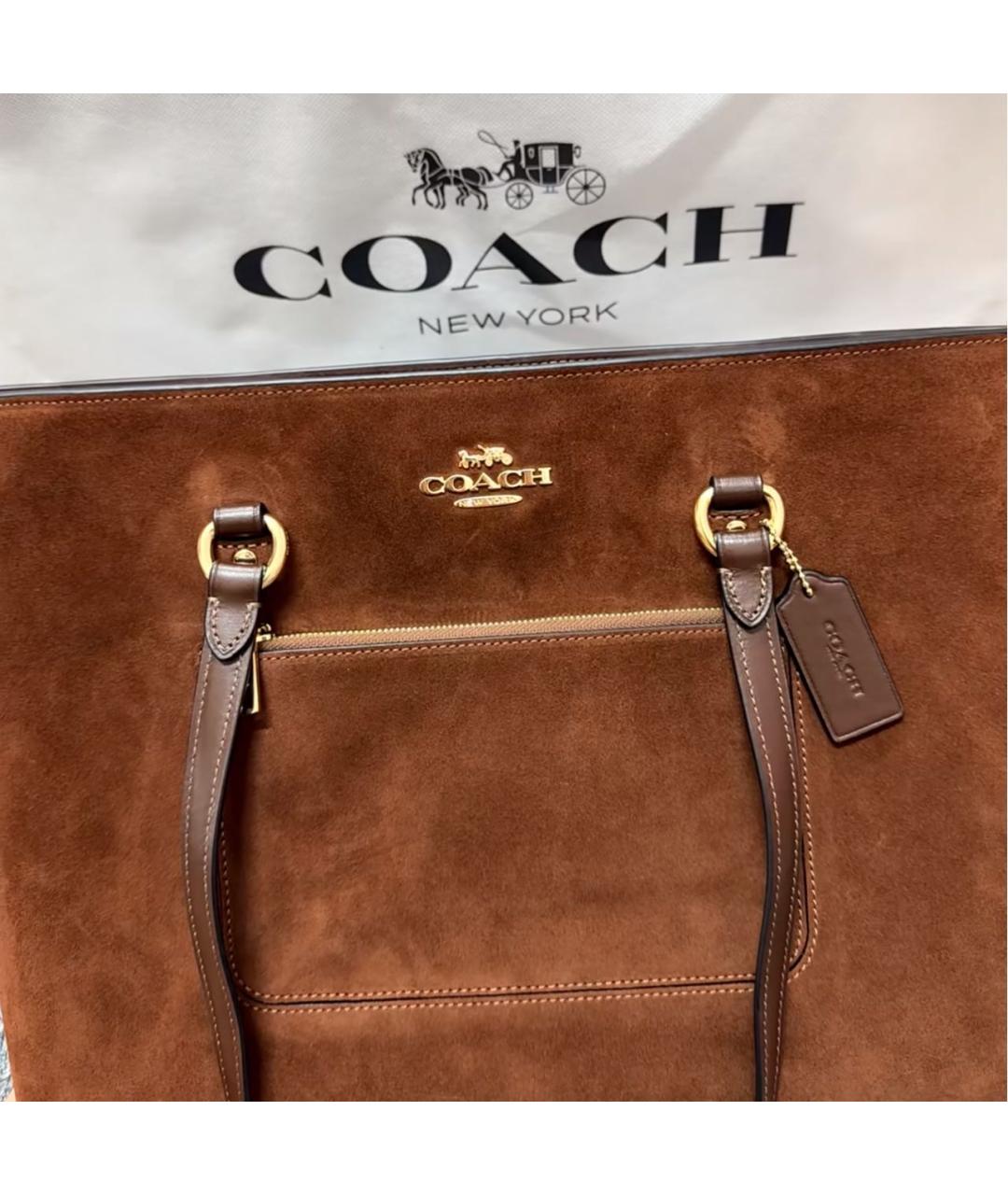 COACH Коричневая замшевая сумка тоут, фото 8