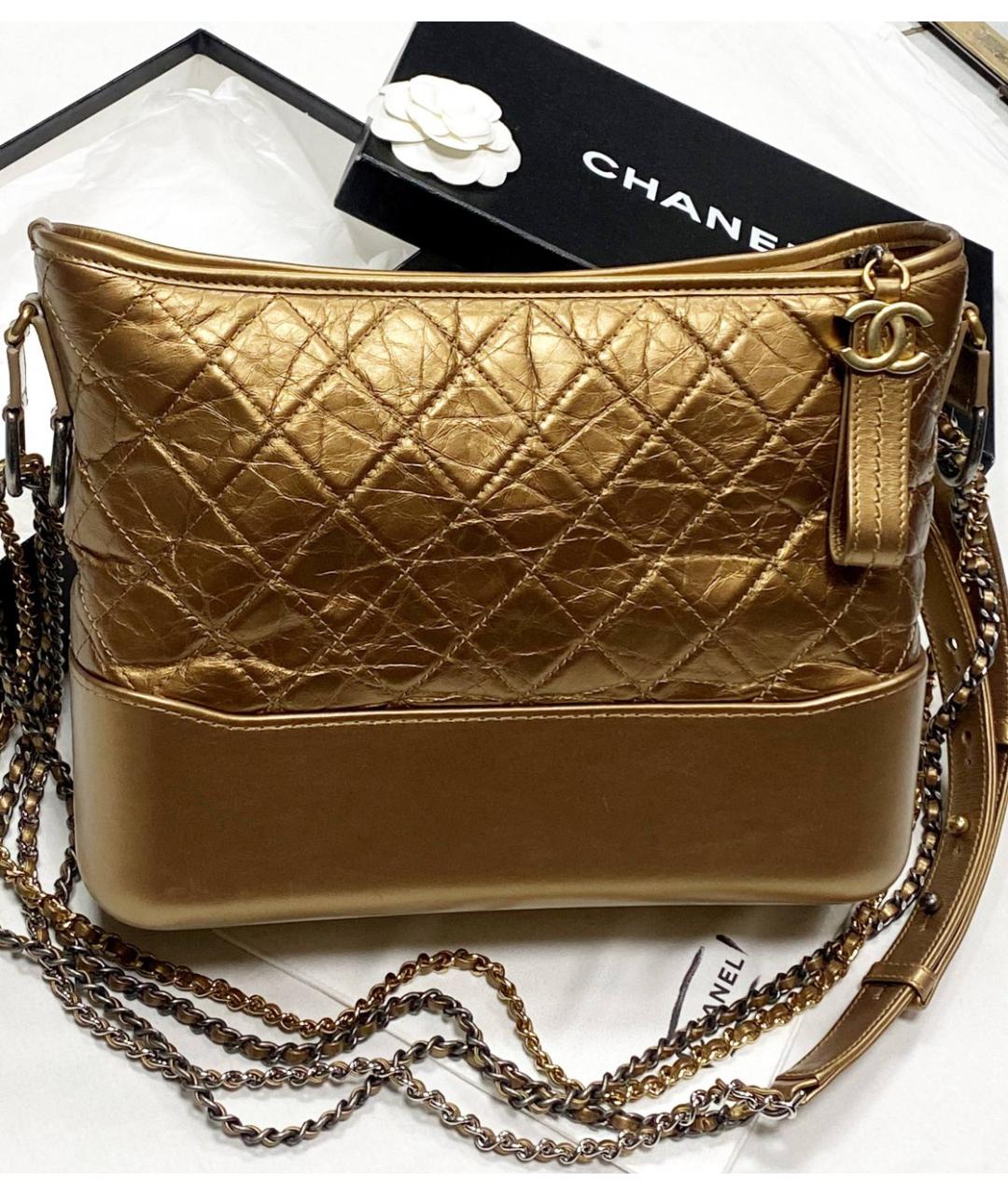 CHANEL Золотая кожаная сумка через плечо, фото 3