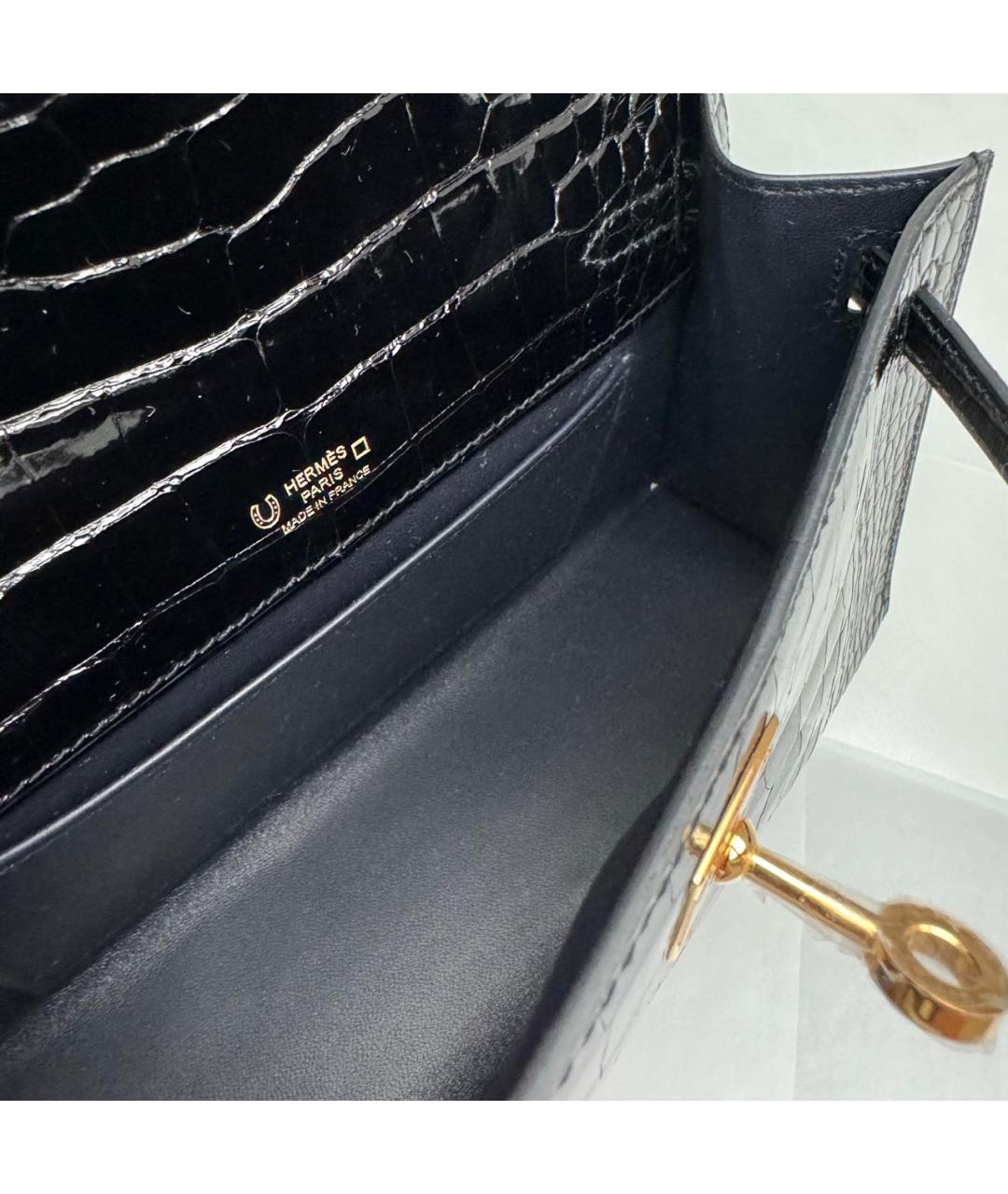 HERMES Черная сумка с короткими ручками из экзотической кожи, фото 4