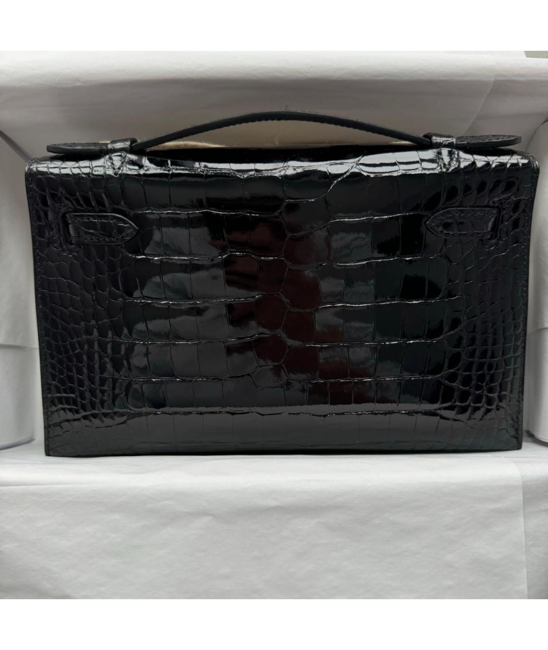 HERMES Черная сумка с короткими ручками из экзотической кожи, фото 2