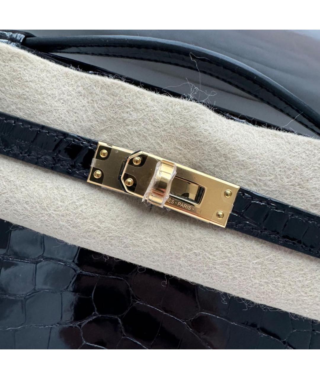 HERMES Черная сумка с короткими ручками из экзотической кожи, фото 3