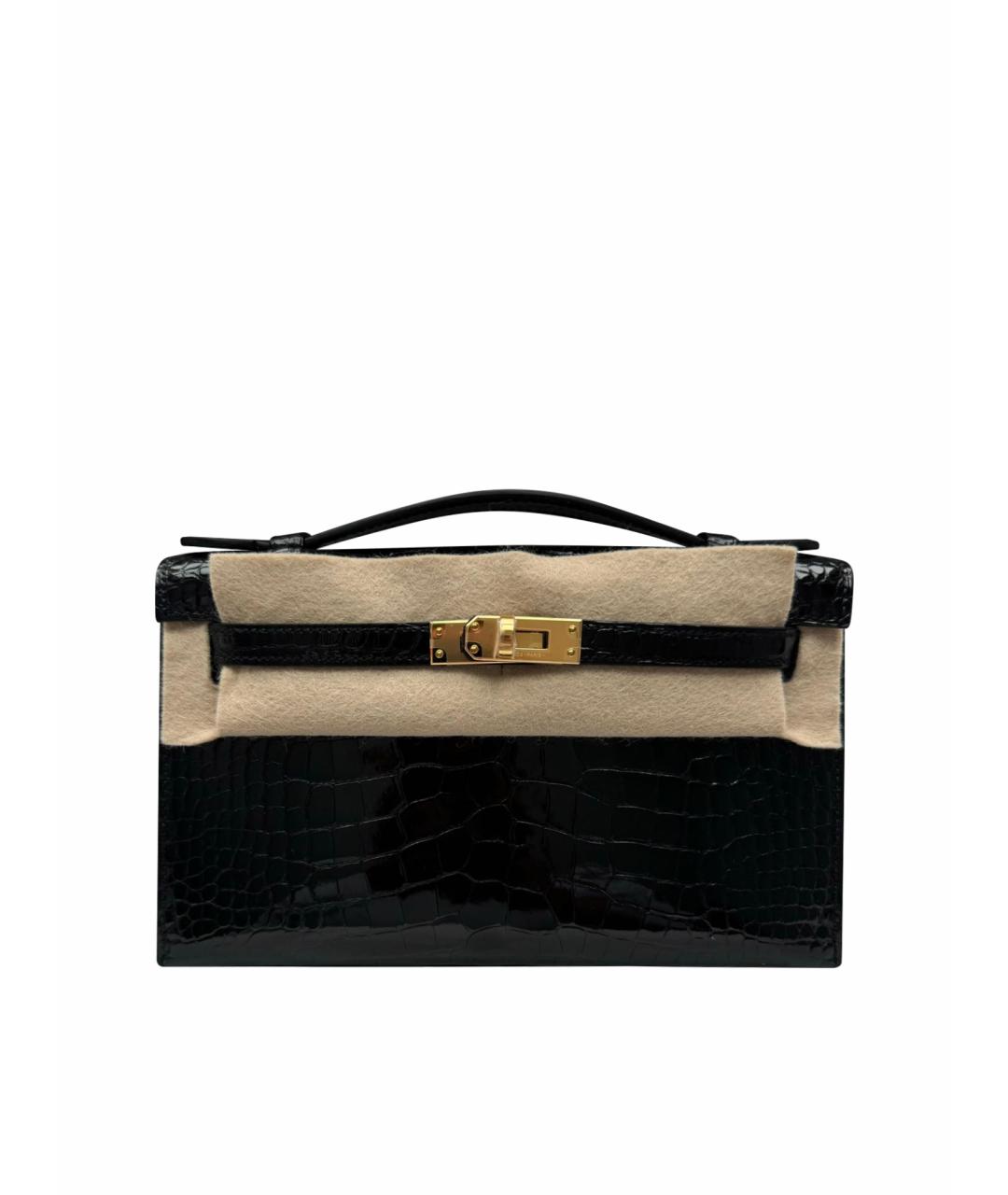 HERMES Черная сумка с короткими ручками из экзотической кожи, фото 1