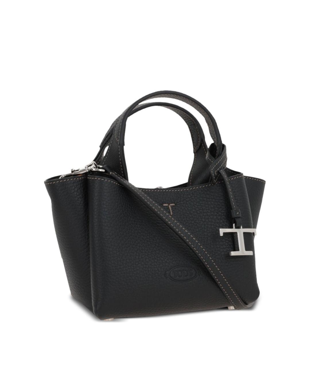 TOD'S Черная кожаная сумка тоут, фото 2