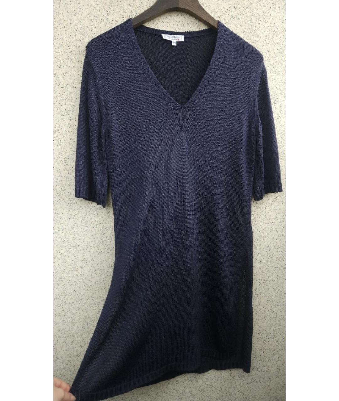 SAINT LAURENT Темно-синее вискозное повседневное платье, фото 7