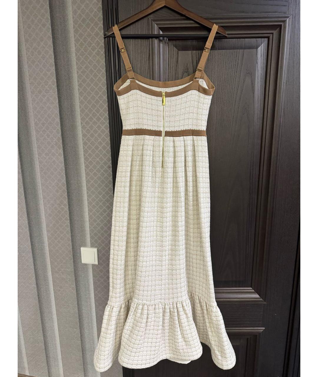 ELISABETTA FRANCHI Бежевое хлопковое коктейльное платье, фото 2