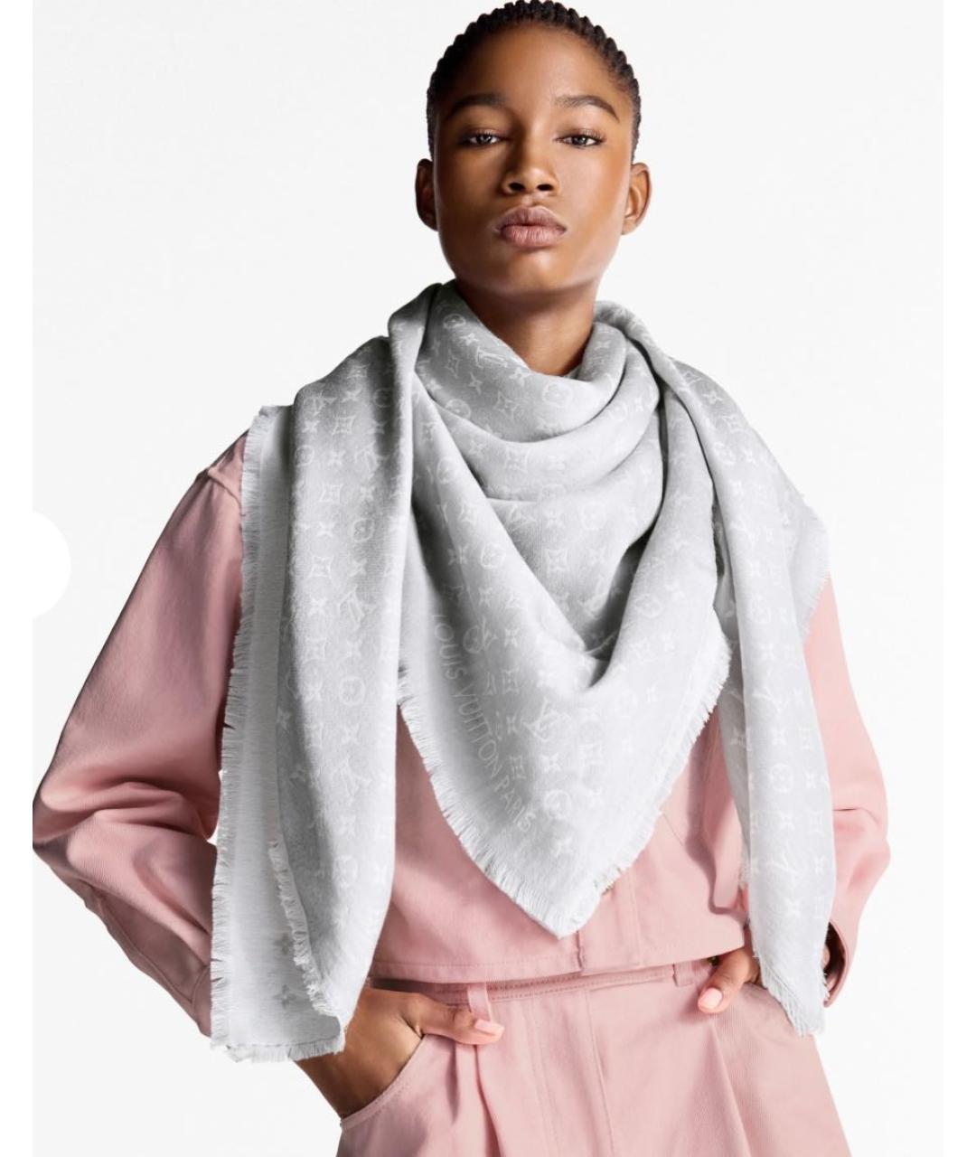 LOUIS VUITTON Серый шерстяной платок, фото 3