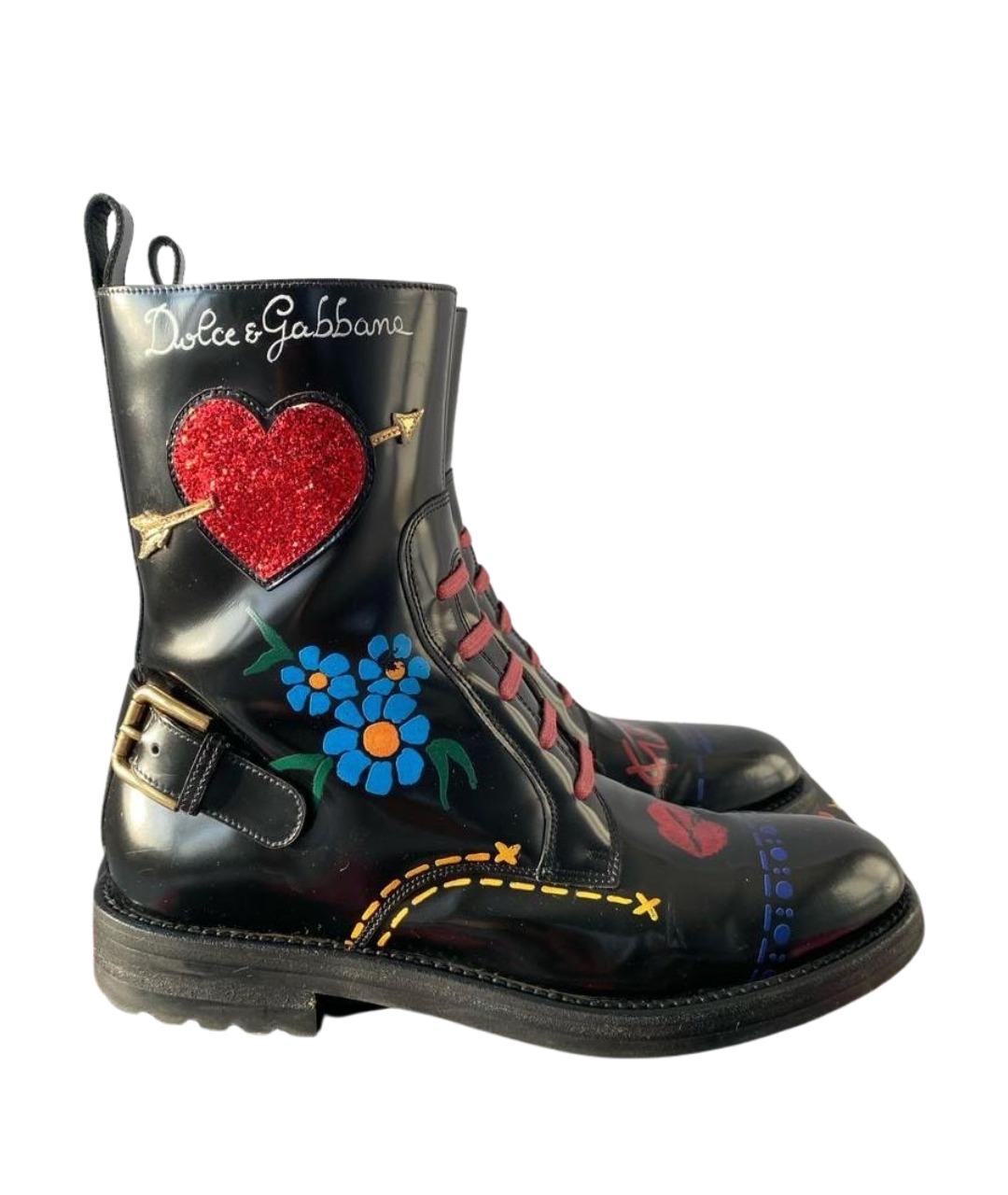 DOLCE&GABBANA Черные кожаные ботинки, фото 1