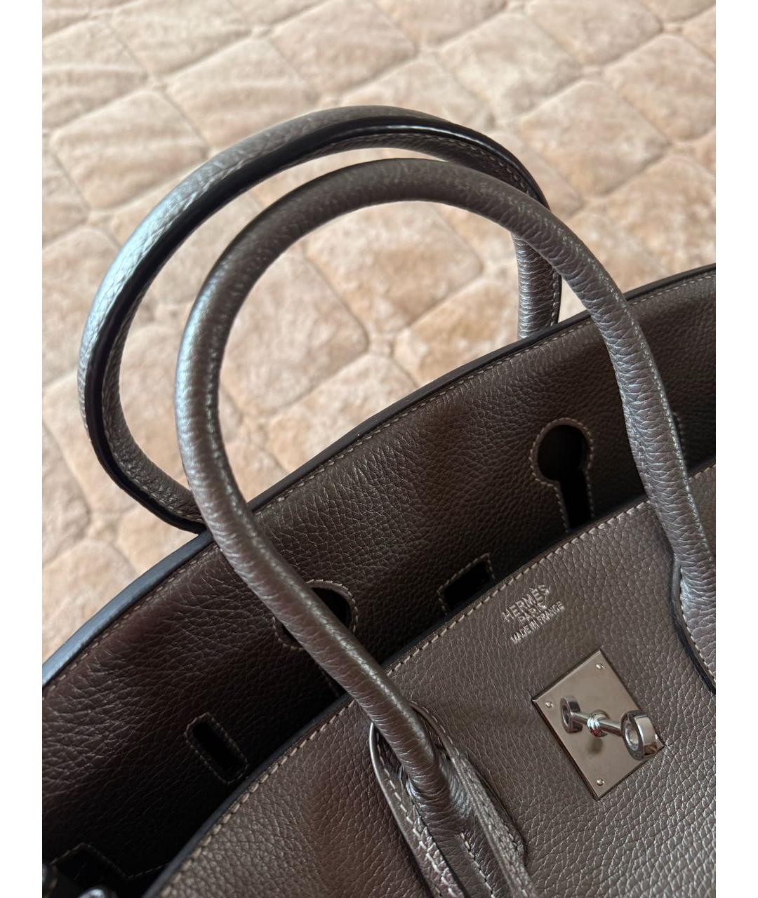 HERMES Серебряная кожаная сумка с короткими ручками, фото 5