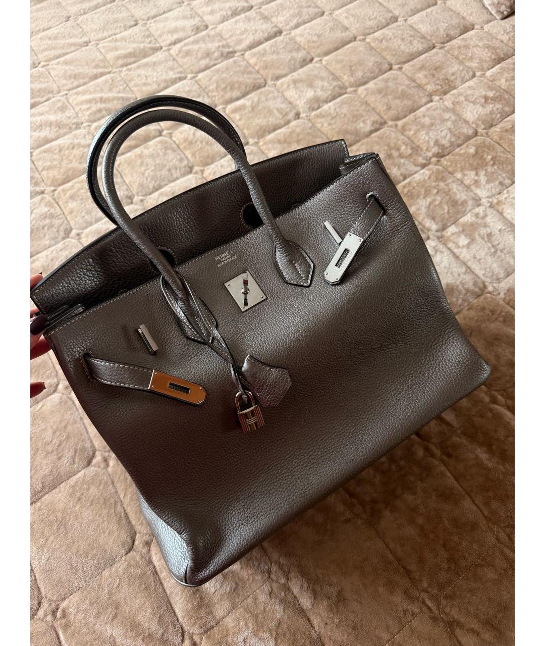 HERMES Серебряная кожаная сумка с короткими ручками, фото 9