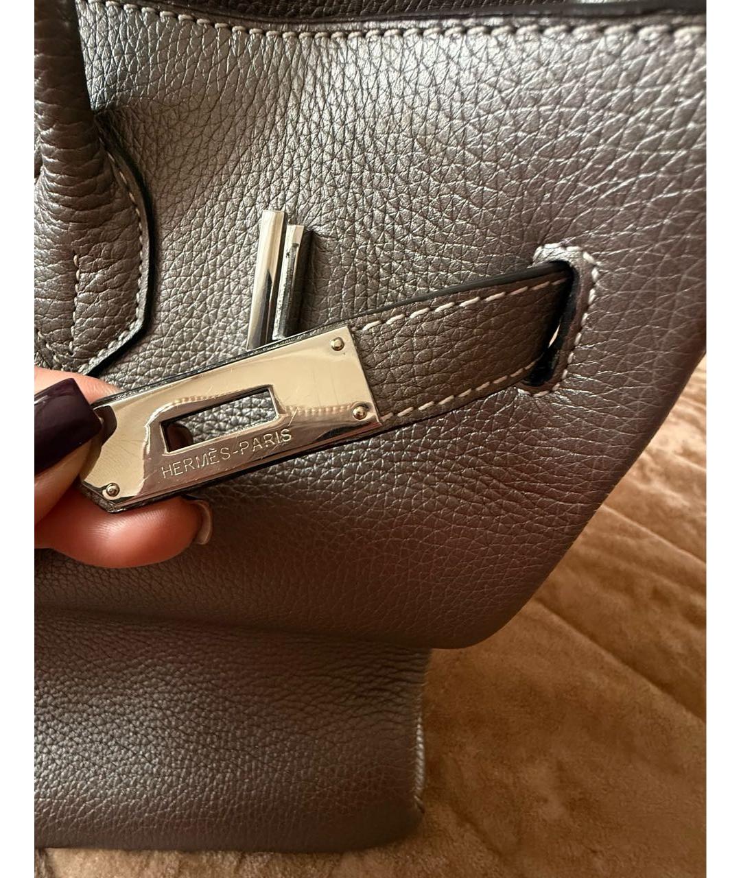 HERMES Серебряная кожаная сумка с короткими ручками, фото 3
