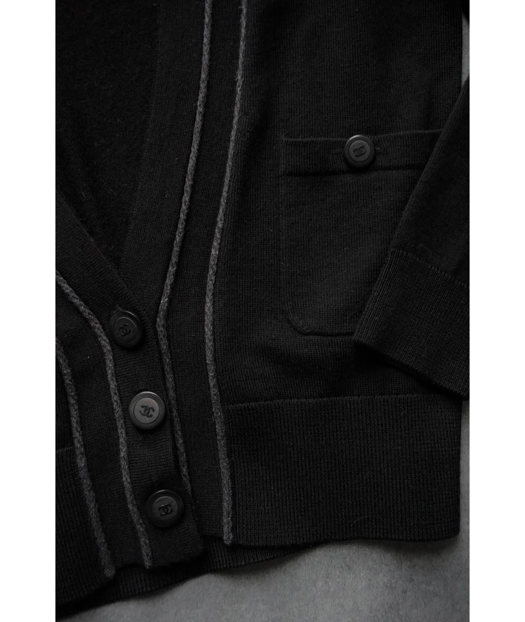 CHANEL Черный шерстяной кардиган, фото 2