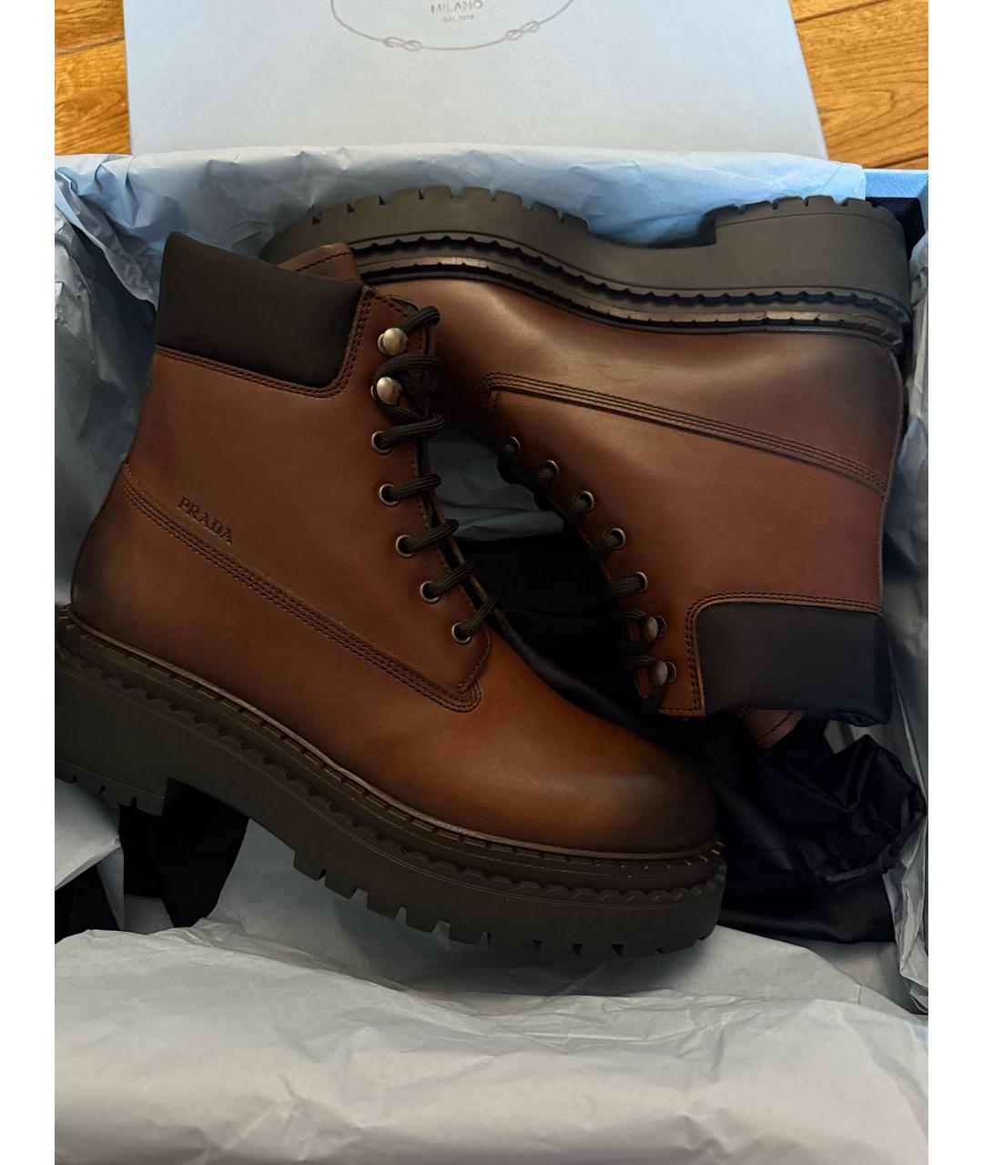 PRADA Коричневые кожаные ботинки, фото 3