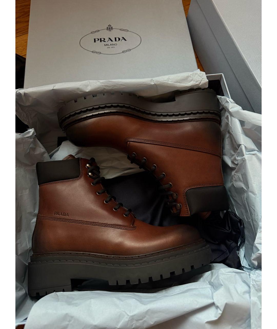 PRADA Коричневые кожаные ботинки, фото 6