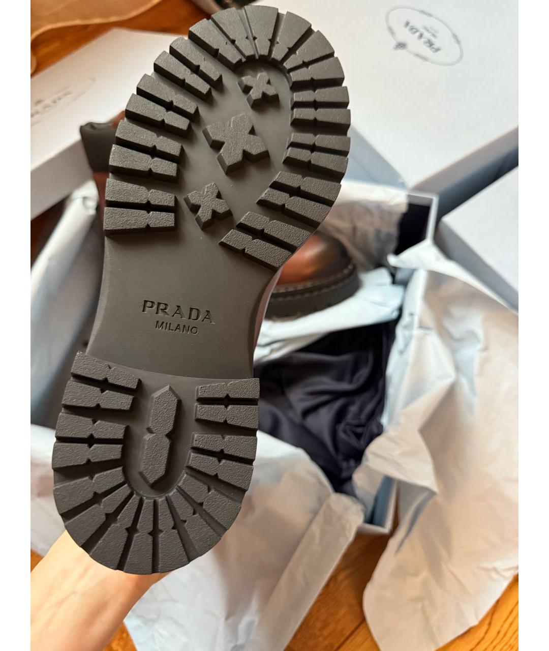 PRADA Коричневые кожаные ботинки, фото 4
