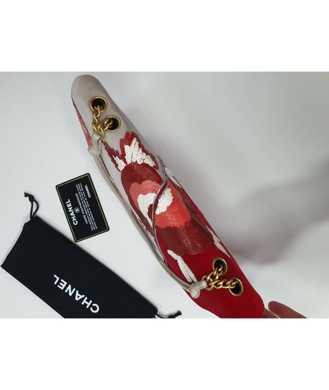 CHANEL Красная бархатная сумка с короткими ручками, фото 3