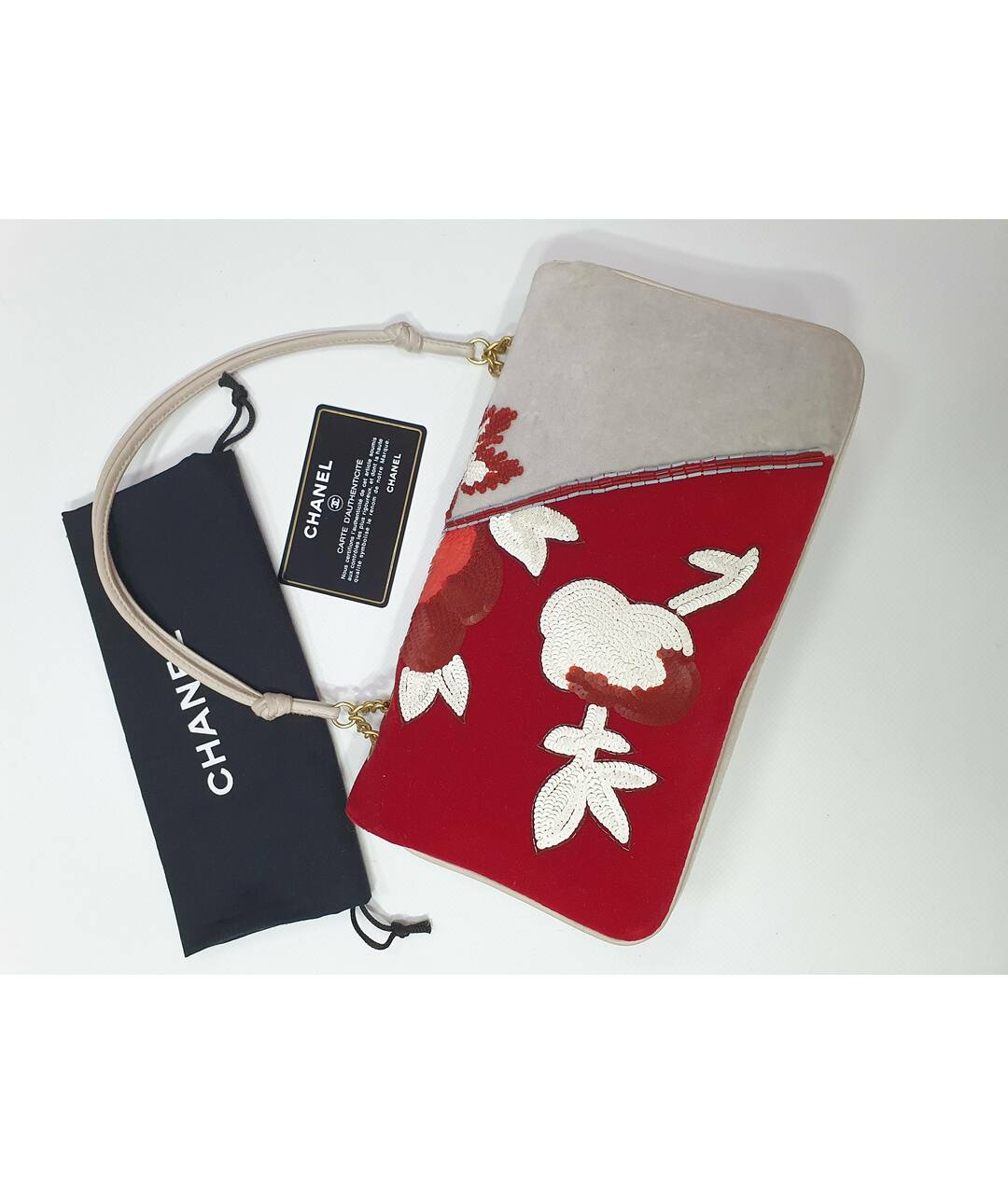 CHANEL Красная бархатная сумка с короткими ручками, фото 2