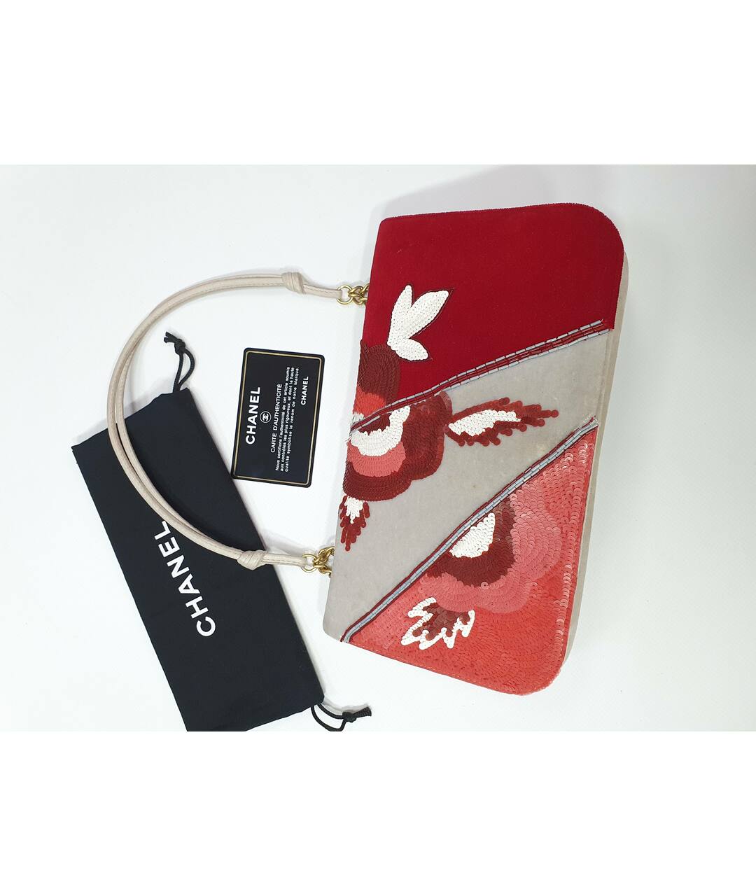 CHANEL Красная бархатная сумка с короткими ручками, фото 7