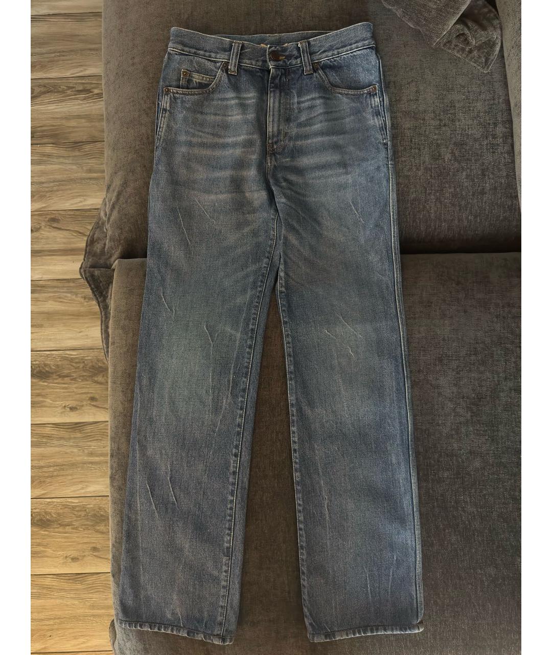 SAINT LAURENT Синие хлопковые прямые джинсы, фото 9