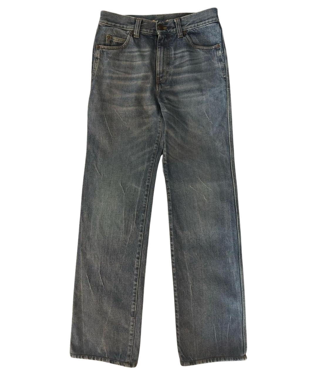 SAINT LAURENT Синие хлопковые прямые джинсы, фото 1