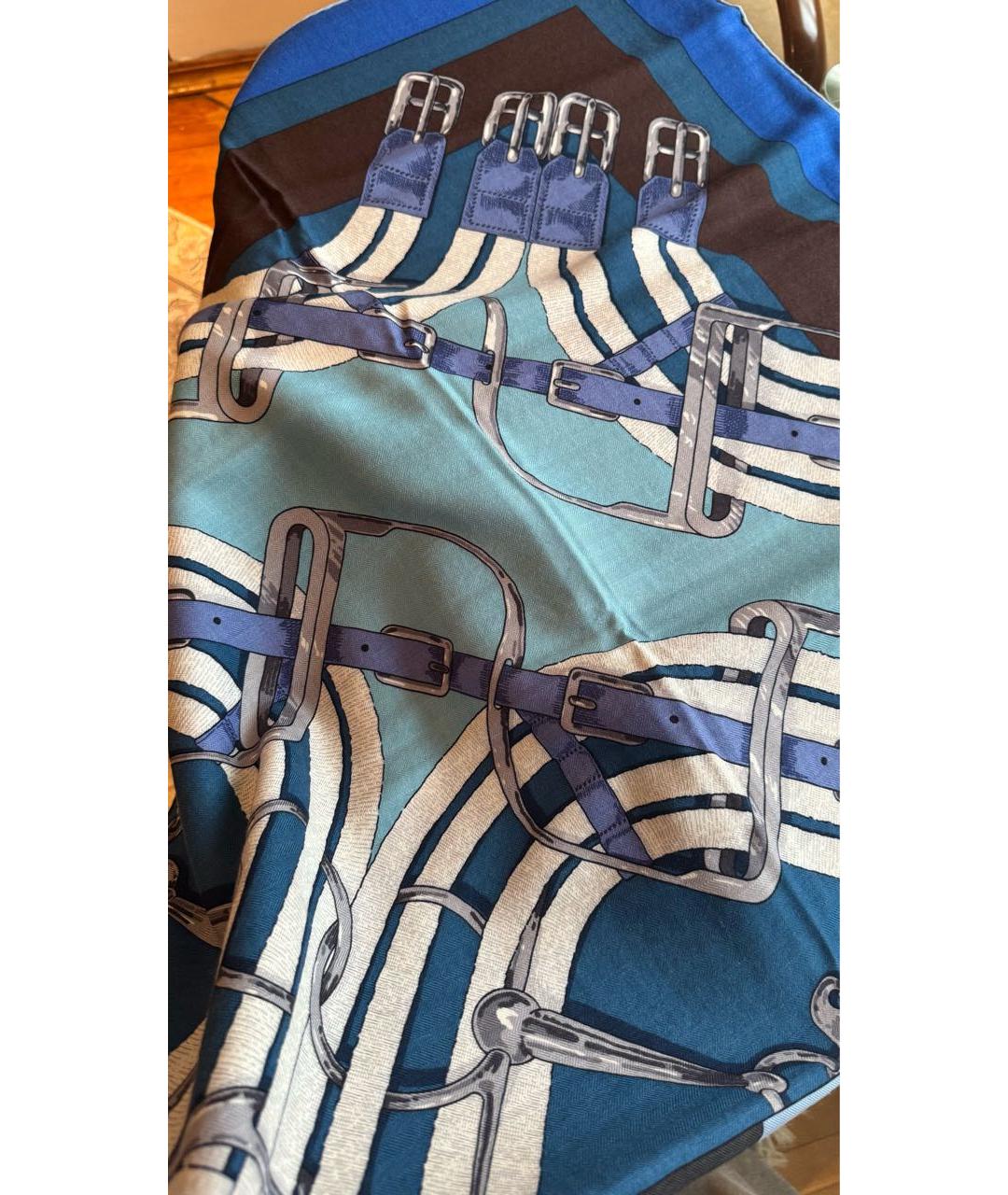 HERMES Синий кашемировый шарф, фото 2