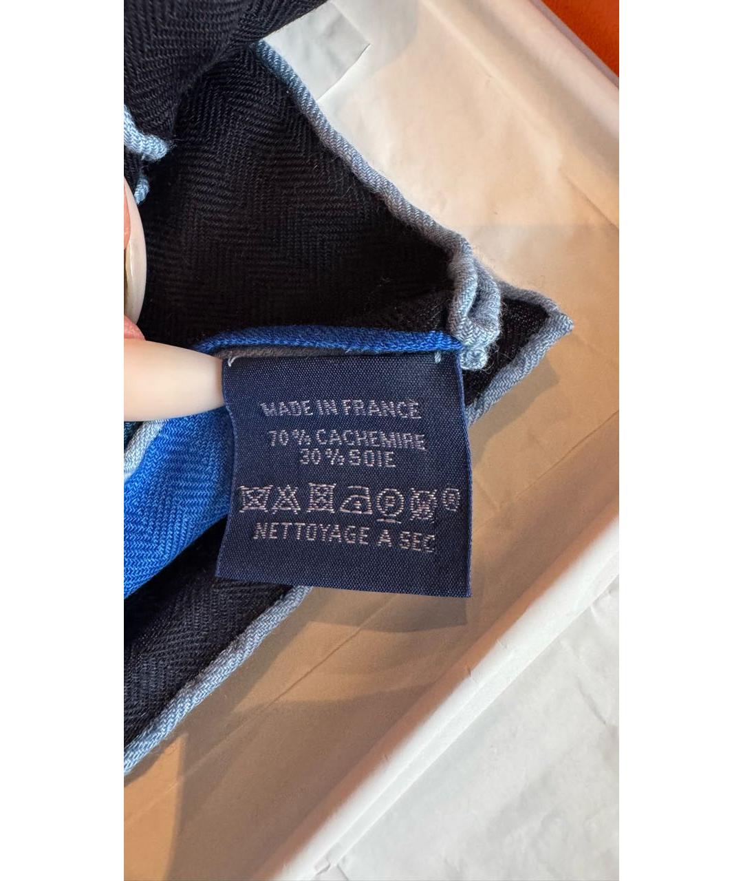 HERMES Синий кашемировый шарф, фото 3