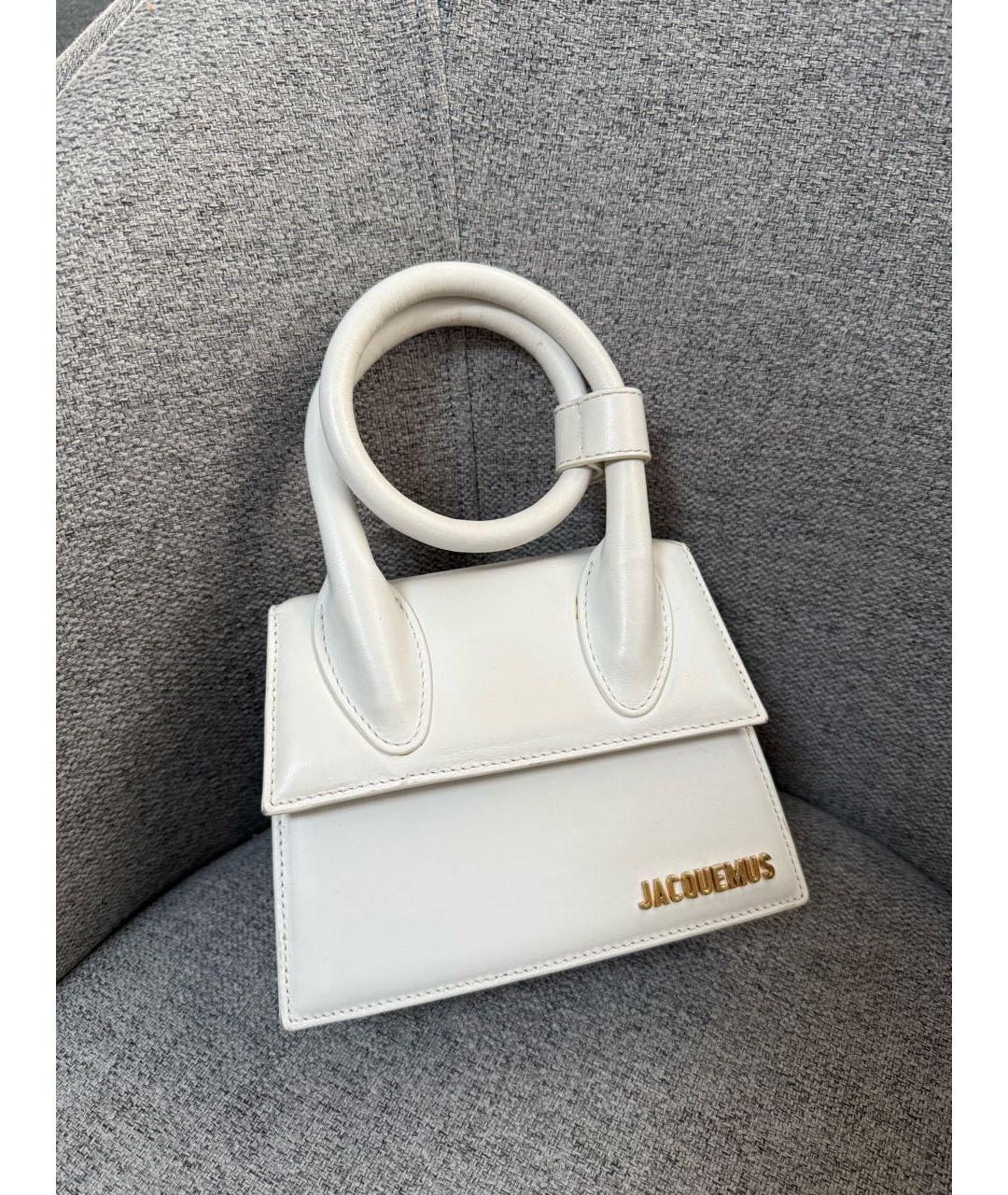 JACQUEMUS Белая кожаная сумка с короткими ручками, фото 9