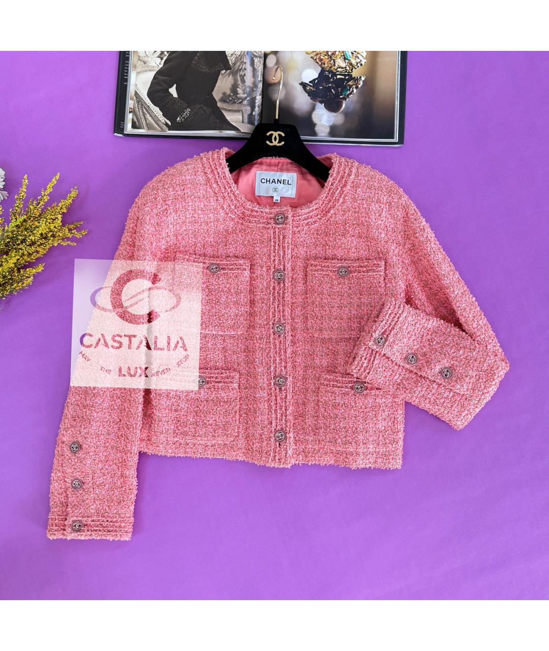 CHANEL Розовый твидовый жакет/пиджак, фото 6