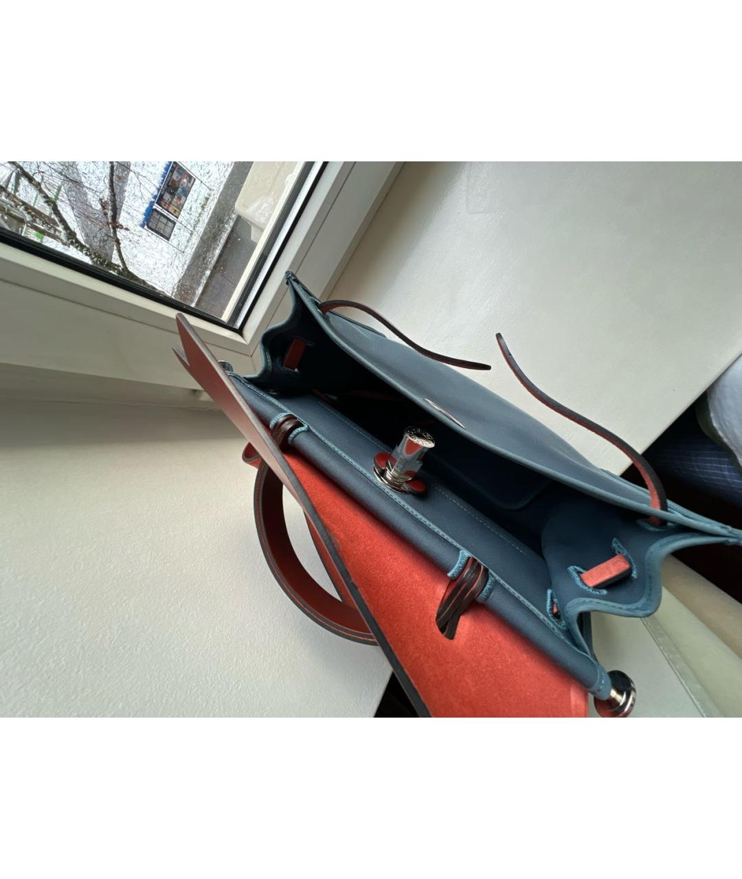 HERMES Синяя сумка с короткими ручками, фото 4