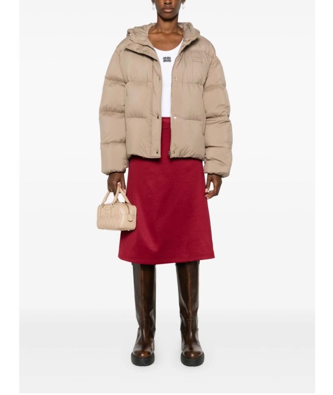MIU MIU Бежевый полиэстеровый пуховик, фото 8