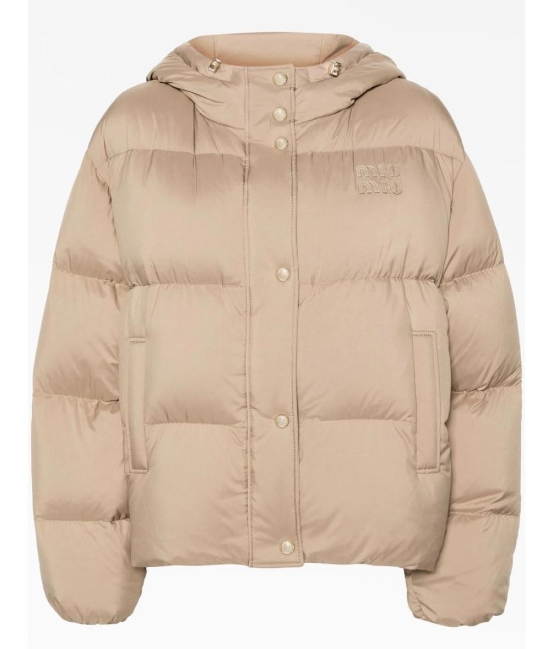 MIU MIU Бежевый полиэстеровый пуховик, фото 9