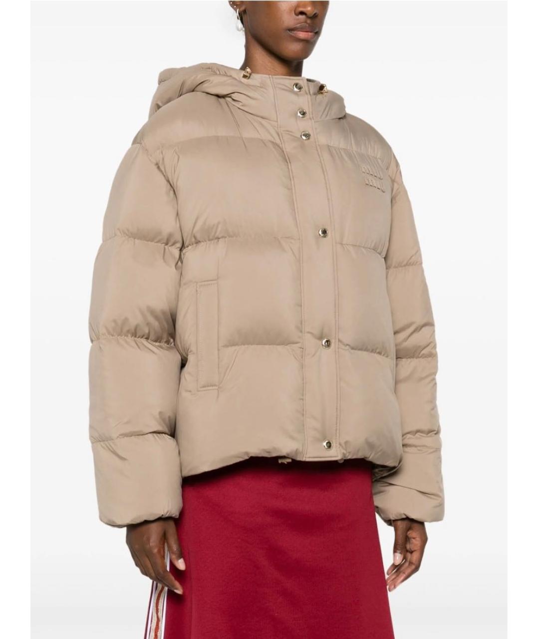 MIU MIU Бежевый полиэстеровый пуховик, фото 7
