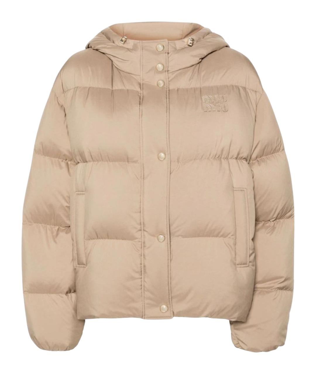 MIU MIU Бежевый полиэстеровый пуховик, фото 1