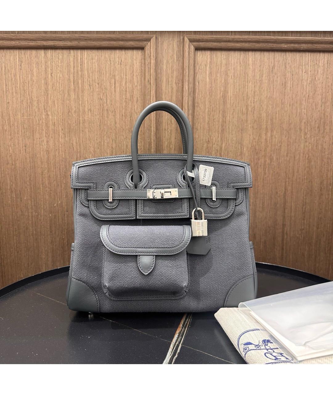 HERMES Серая деним сумка с короткими ручками, фото 10