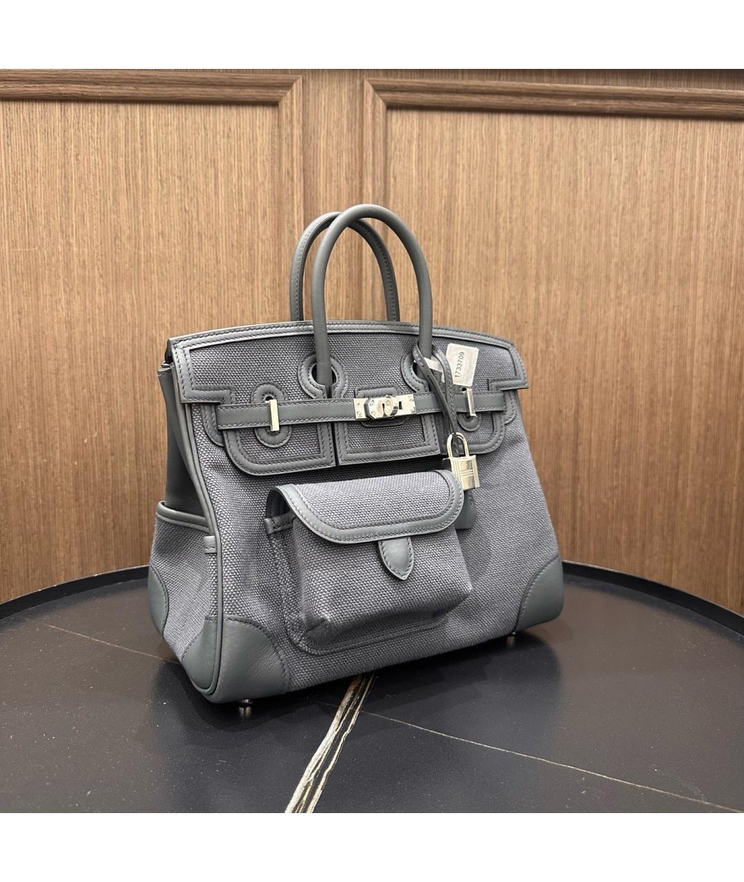 HERMES Серая деним сумка с короткими ручками, фото 3