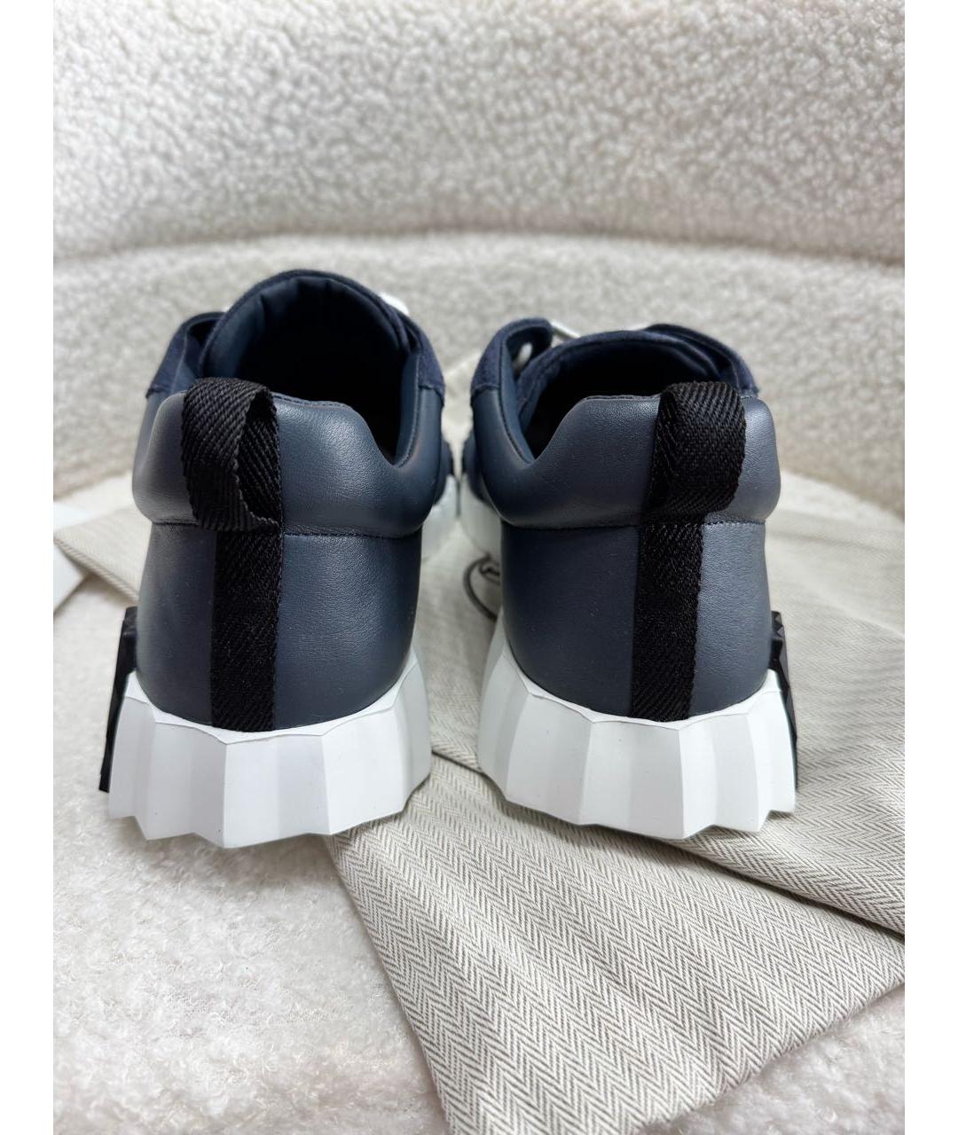 HERMES Темно-синие кожаные низкие кроссовки / кеды, фото 4