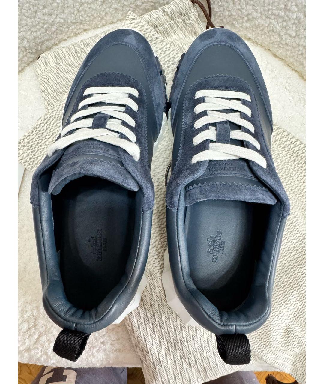 HERMES Темно-синие кожаные низкие кроссовки / кеды, фото 3