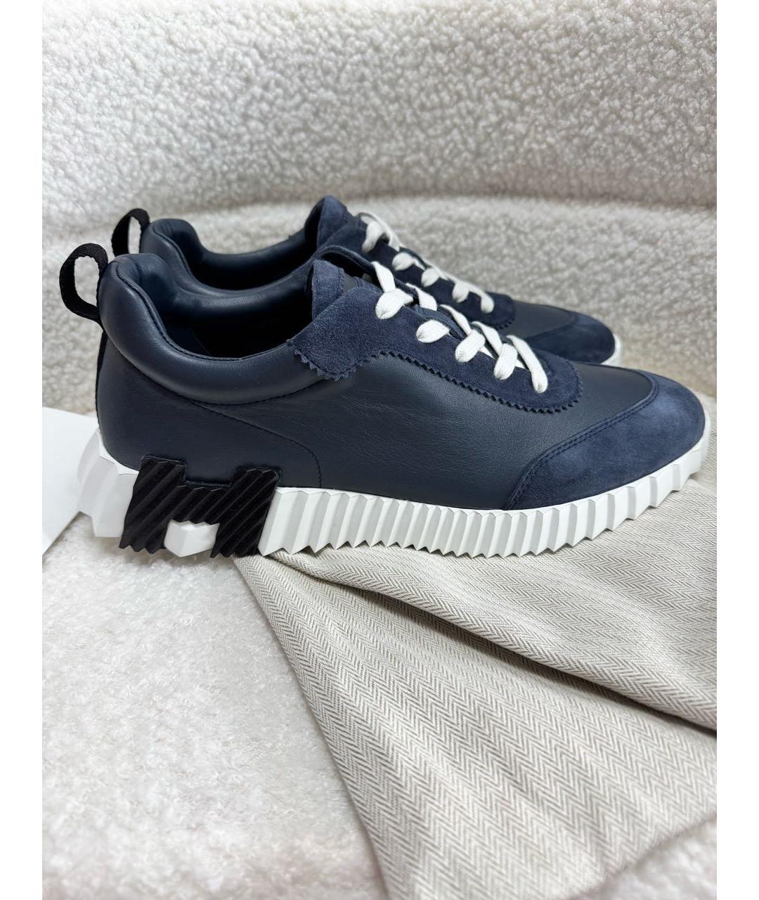 HERMES Темно-синие кожаные низкие кроссовки / кеды, фото 6