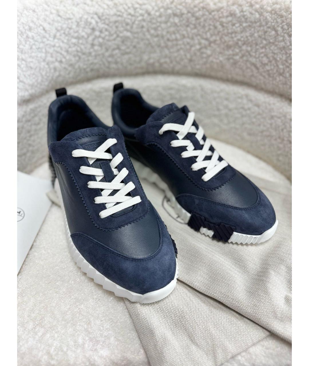 HERMES Темно-синие кожаные низкие кроссовки / кеды, фото 5