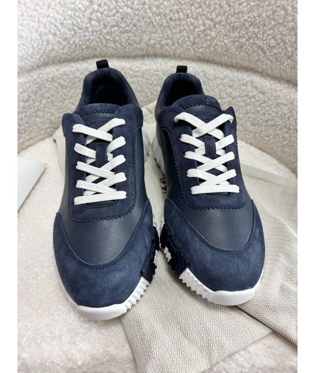 HERMES Темно-синие кожаные низкие кроссовки / кеды, фото 2