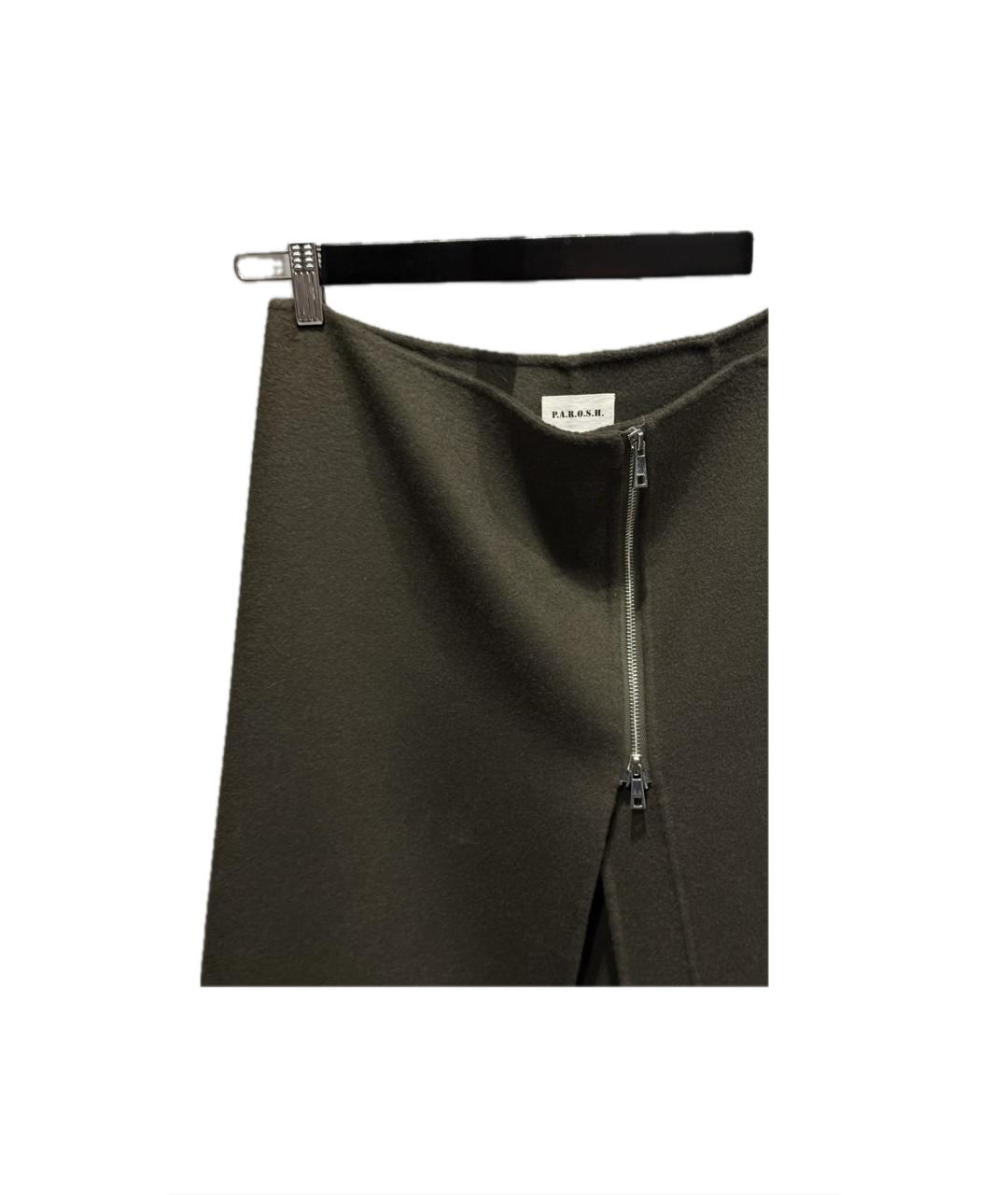 P.A.R.O.S.H. Хаки шерстяная юбка макси, фото 3