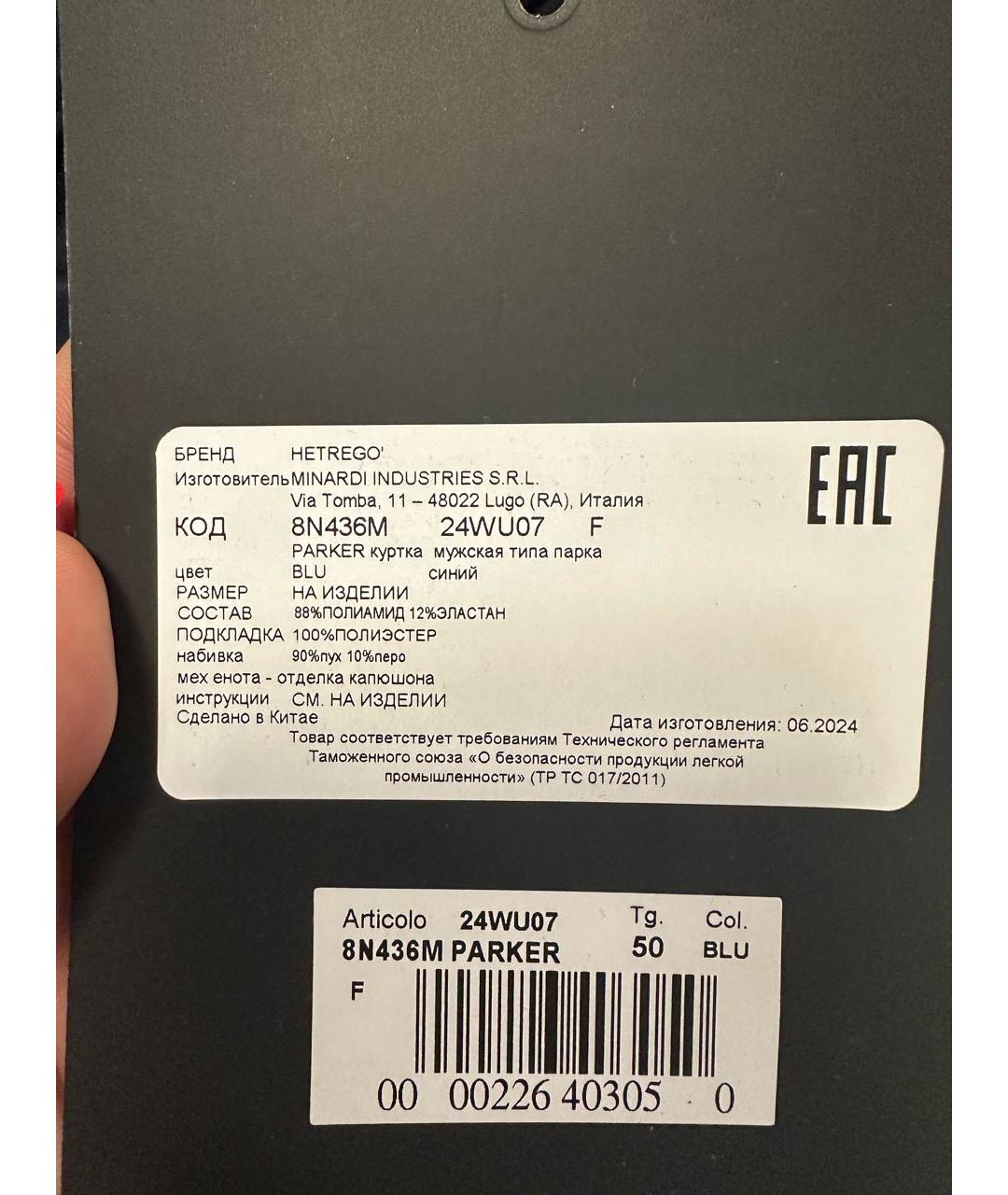 HETREGO Темно-синий полиамидовый пуховик, фото 3