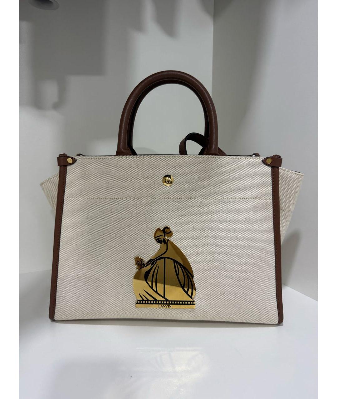 LANVIN Бежевая тканевая сумка тоут, фото 9