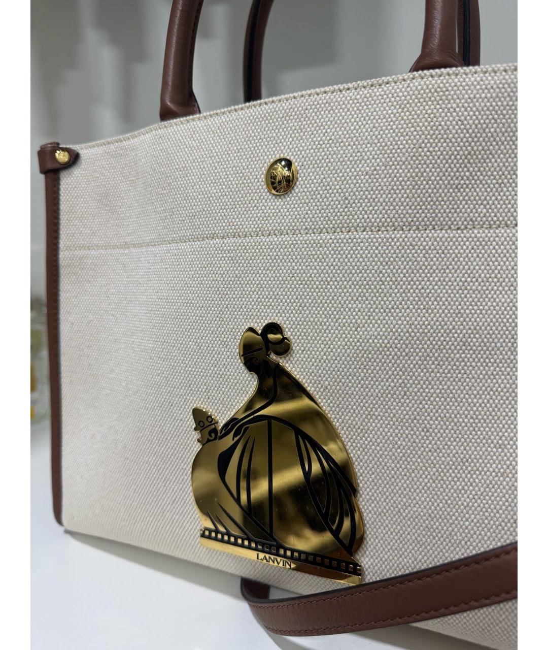 LANVIN Бежевая тканевая сумка тоут, фото 7