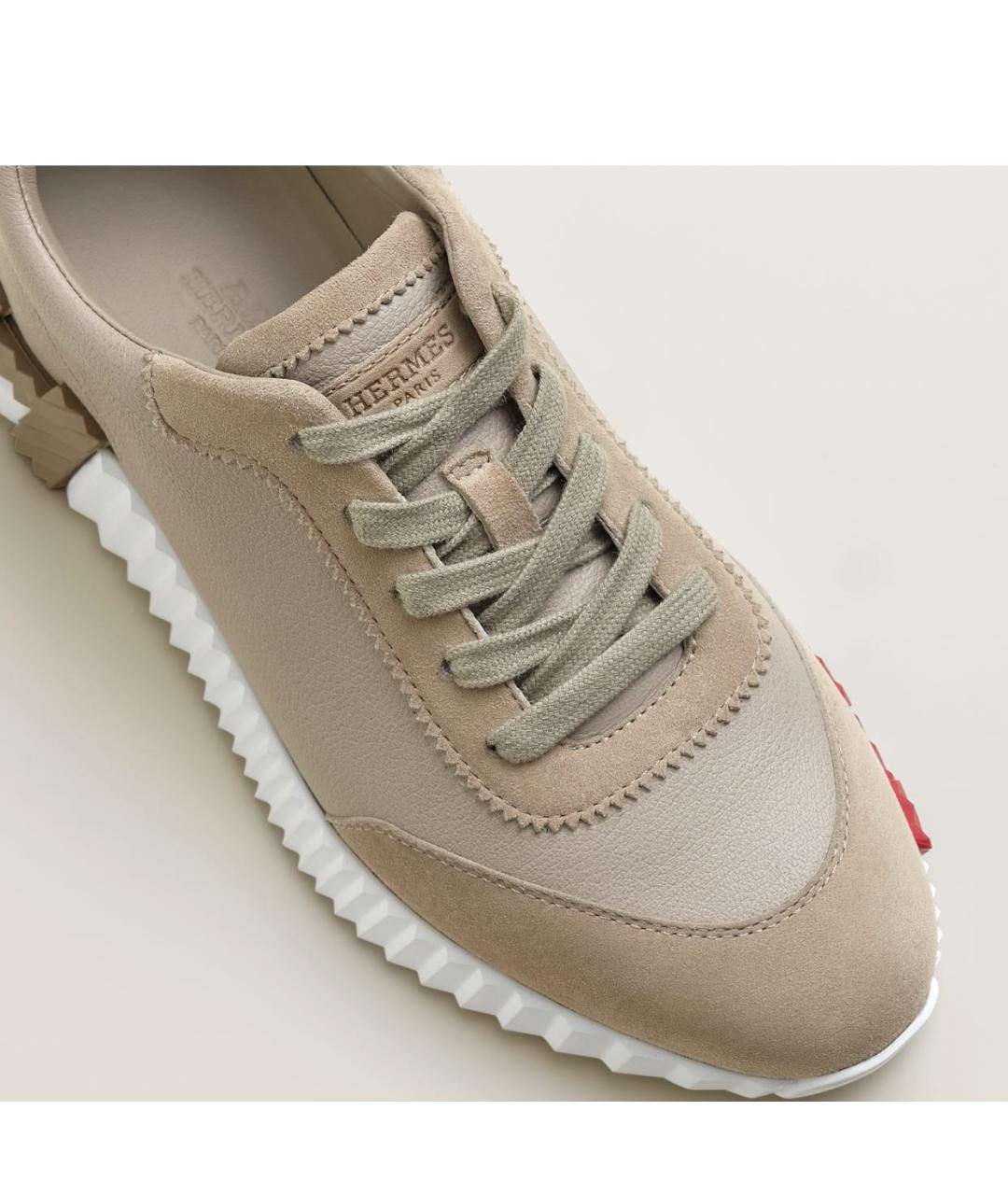 HERMES Бежевые кожаные кроссовки, фото 7