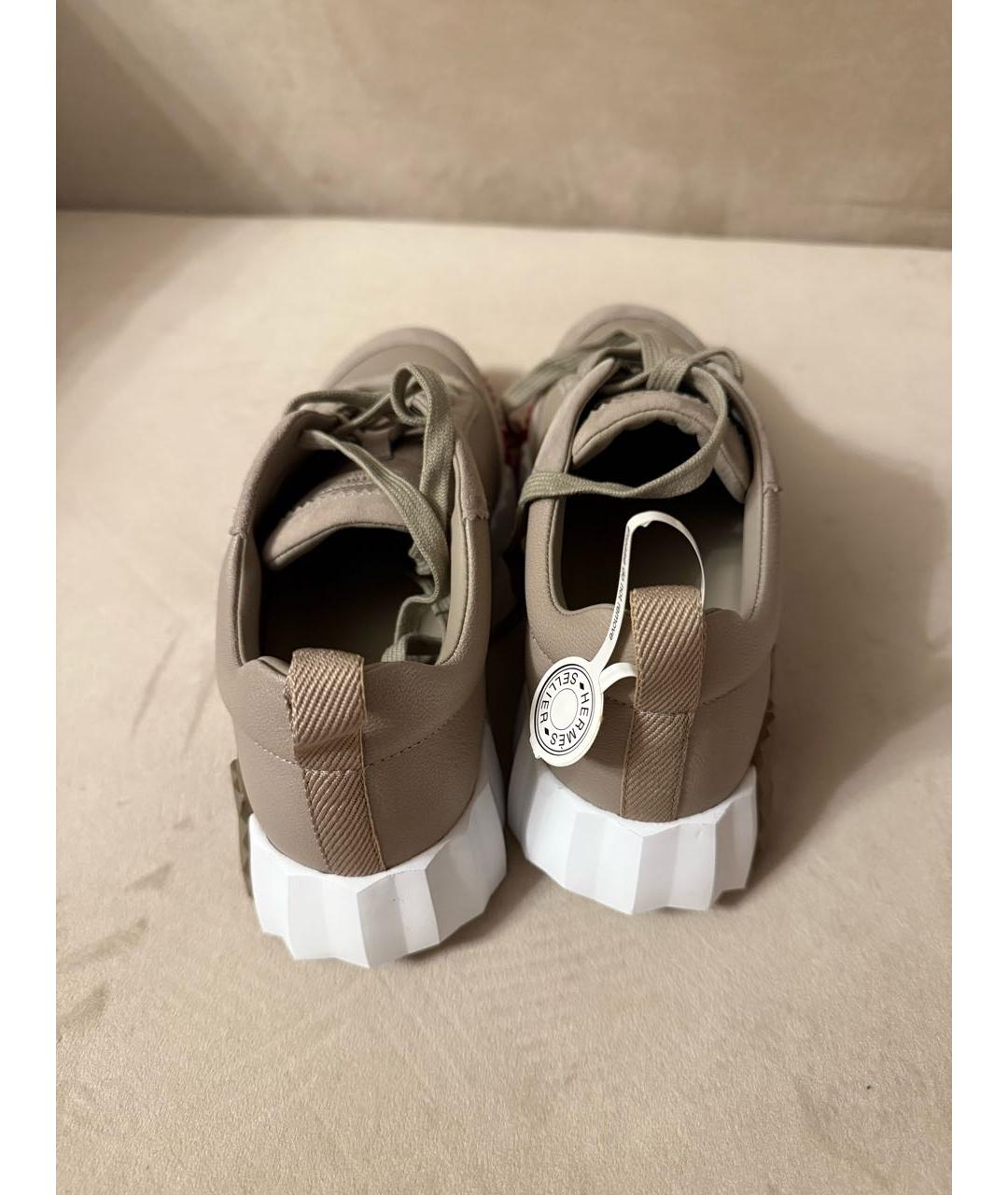 HERMES Бежевые кожаные кроссовки, фото 4